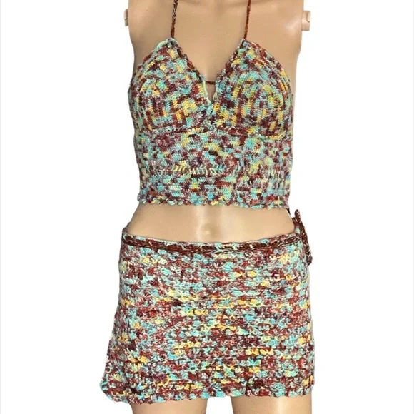 OOAK Crochet Tie Dye Mini Wrap Skirt Coverup Handmade - Picture 2 of 11